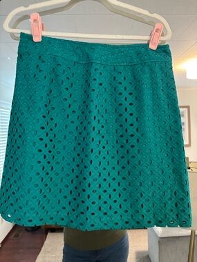 Ann Taylor Teal Eyelet A-Line Skirt